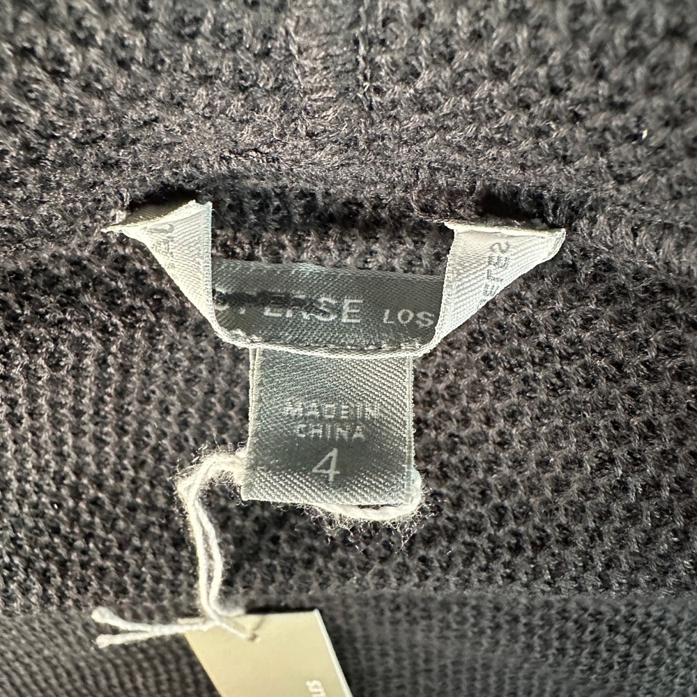 James Perse Black Combed Cotton Waffle Knit Hooded Open Cardigan WCJ2380 Size 4 - Picture 7 of 9